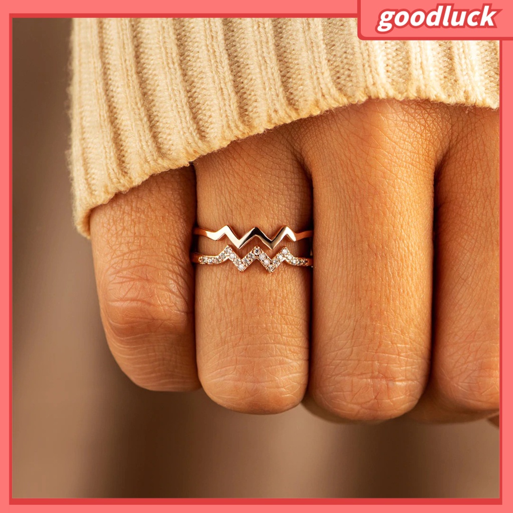 Chúc may mắn| Nhẫn Nữ Hai Lớp Gợn Sóng Lấp Lánh