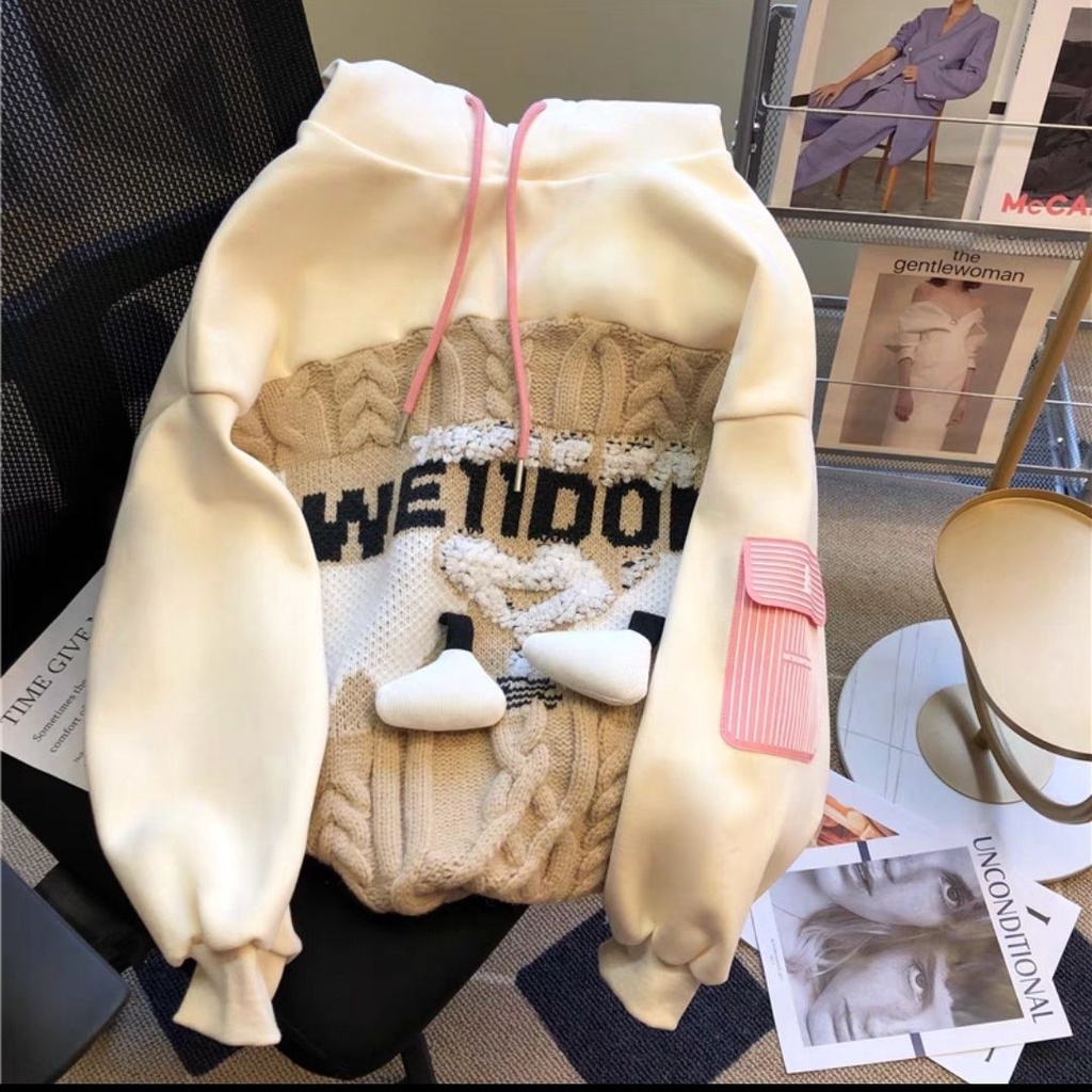 Áo Hoodie Dệt Kim Dáng Rộng Thời Trang Mùa Xuân