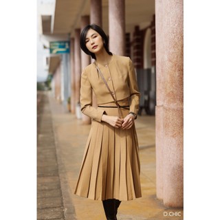 Chân váy midi xếp ly phối dây eo D.CHIC MS: 382669