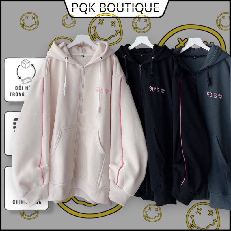 ( hàng tết 2023 ) Áo Khoác Dây Kéo Nỉ Form Rộng Nam Nữ ICON THÊU TRÁI TIM 90s - pqk boutique