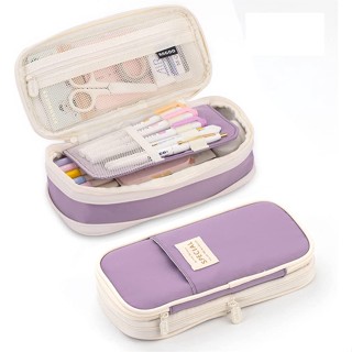 Hộp bút vải canvas Angoo túi bút double pen case bóp viết nhiều ngăn đa năng 12 màu dung tích lớn