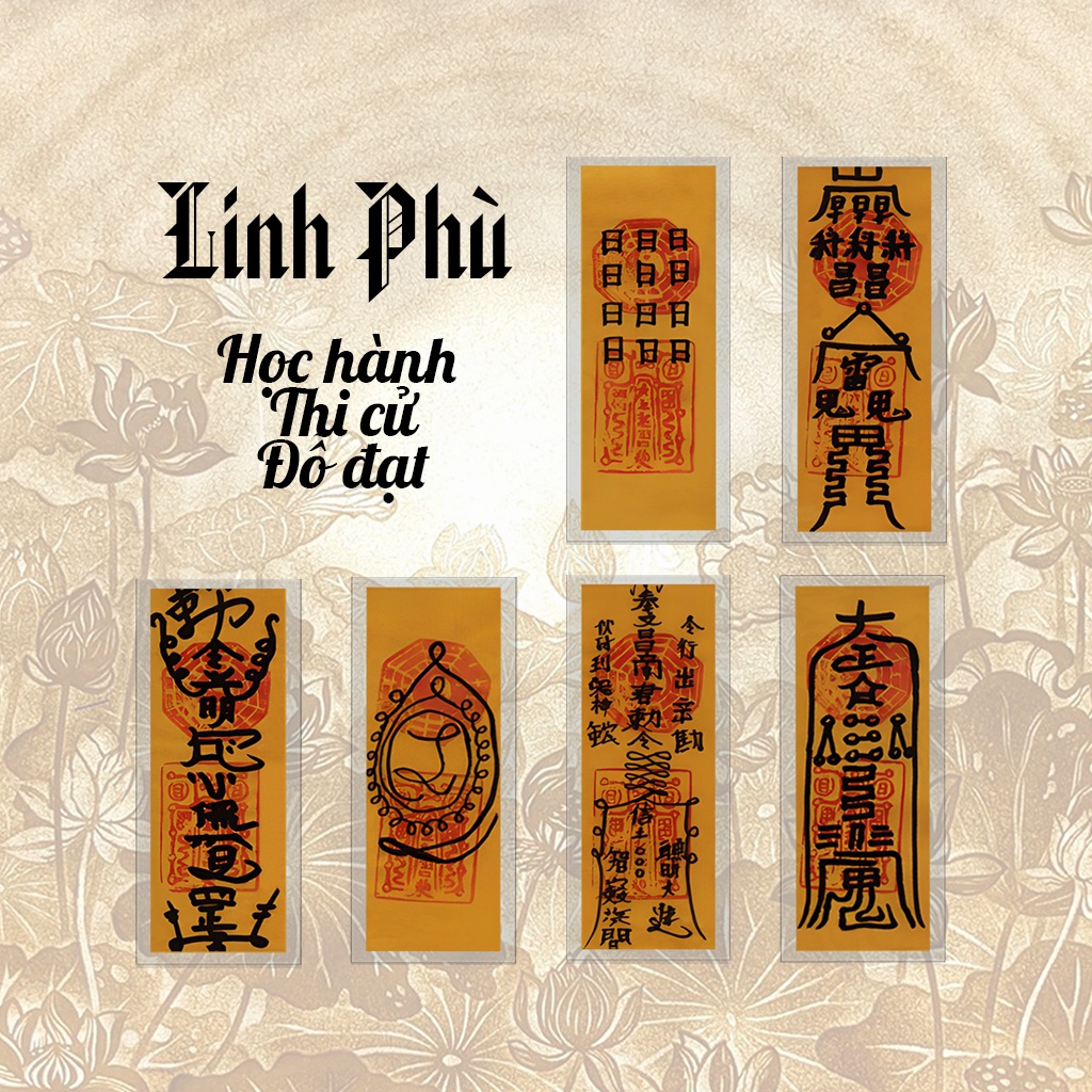 Bộ 6 lá Học Hành và Thi Cử - Linh phù văn xương - Để ốp điện thoại, balo, ví tiền,...