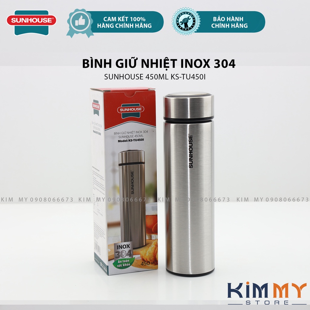 BÌNH GIỮ NHIỆT INOX 304 SUNHOUSE 450ML KS-TU450I- Hàng Chính Hãng