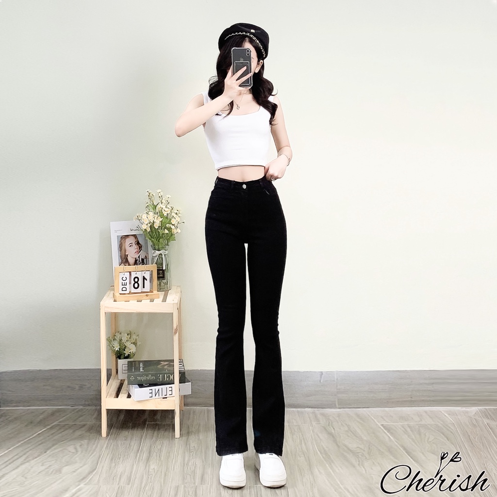 Quần bò jean nữ ống loe co giãn jeans cạp cao cao cấp CHERISH - QJ01
