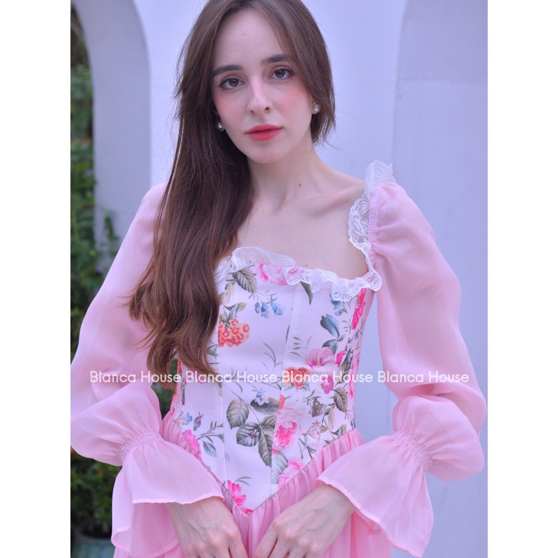 Đầm tơ hoa hồng tiểu thư Isabella dress