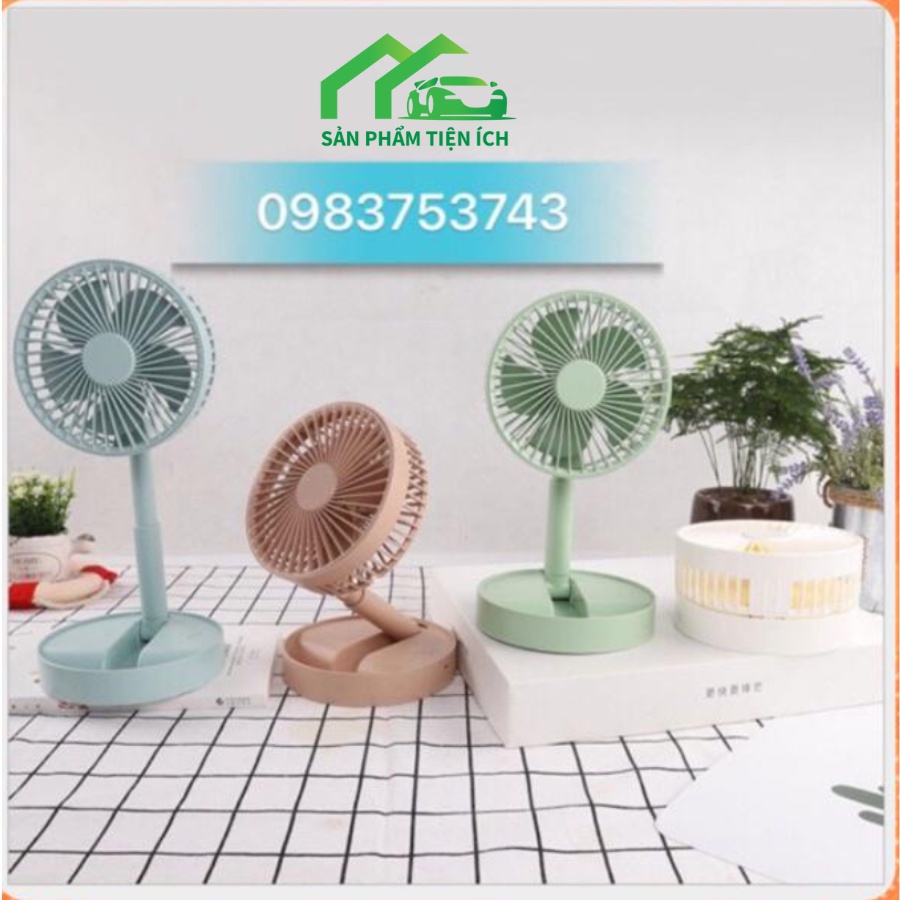 Quạt Tích Điện Gấp Gọn - Quạt Mini Để Bàn Xoay 180 Độ, 3 Tốc Độ Gió - TẶNG KÈM Pin Và Cáp Sạc USB