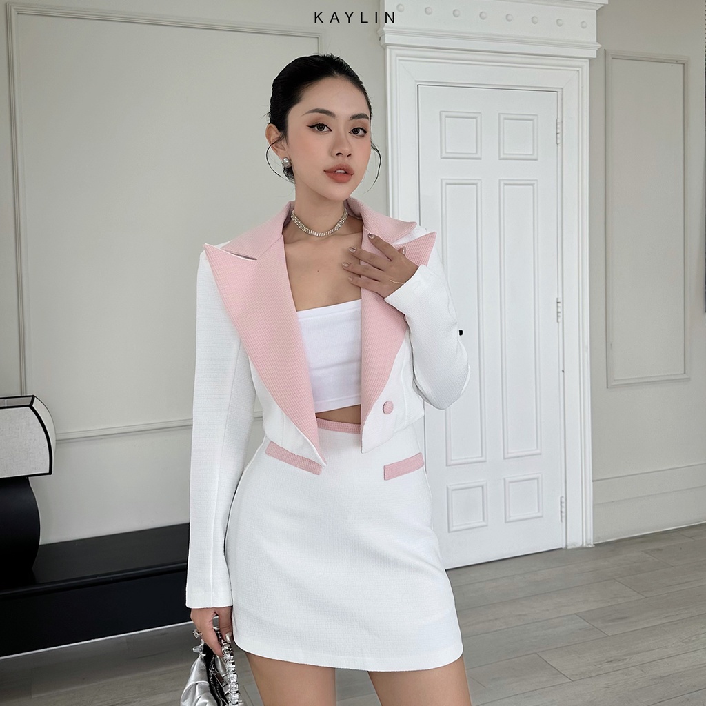 Set bộ vest KAYLIN phối chân váy viền hồng trắng N1899