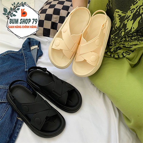 Giày Sandal Nữ Quai Chéo 2 Nút, Giày Nữ Đi Học Ulzzang Thời Trang Sandal 2 Nút Nhựa Dẻo Cao Cấp Form Dáng Đẹp