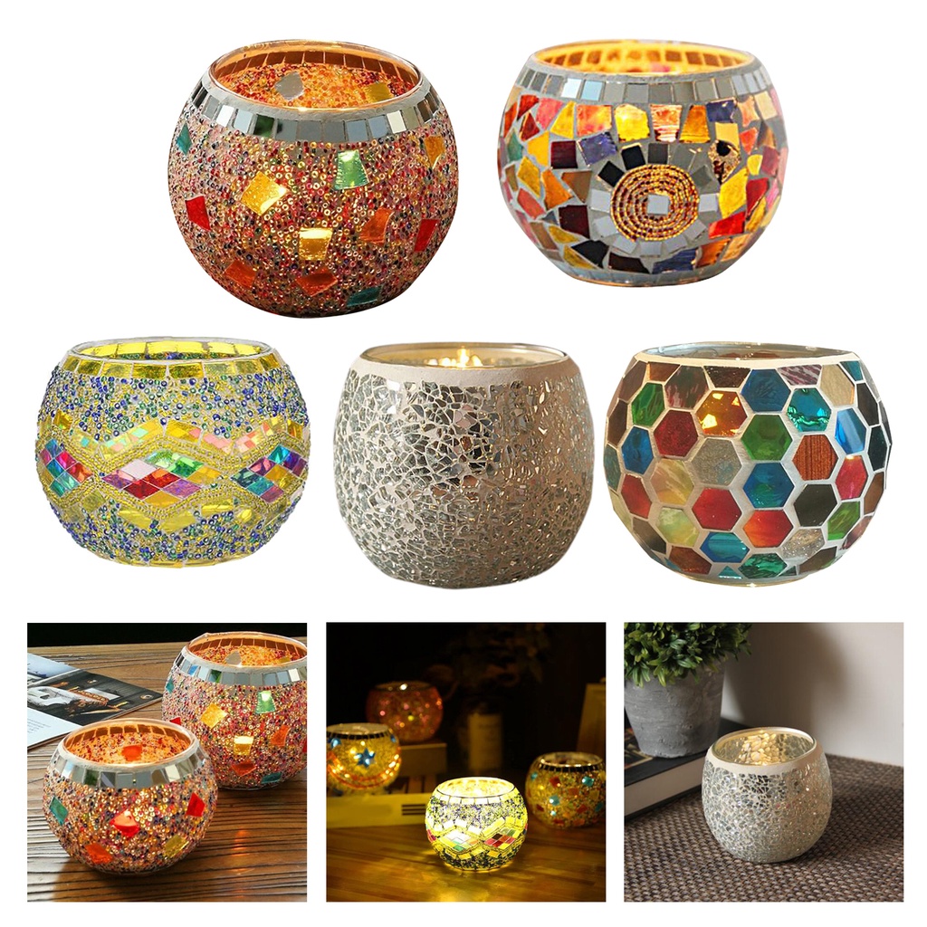 Giá Đỡ Đèn Cầy Thủy Tinh Phong Cách Mosaic Châu Âu Lãng Mạn