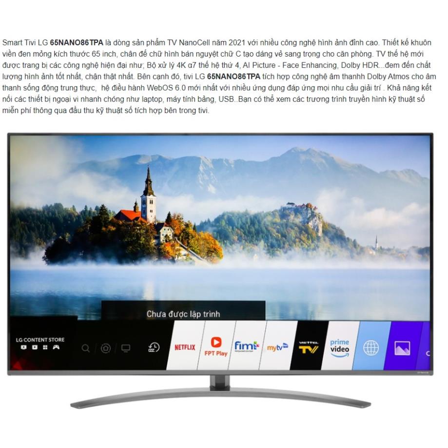 Tivi LG 65NANO86TPA Tivi LG chính hãng BH:24 tháng tại nhà từ nhà sản xuất trên toàn quốc | BigBuy360 - bigbuy360.vn