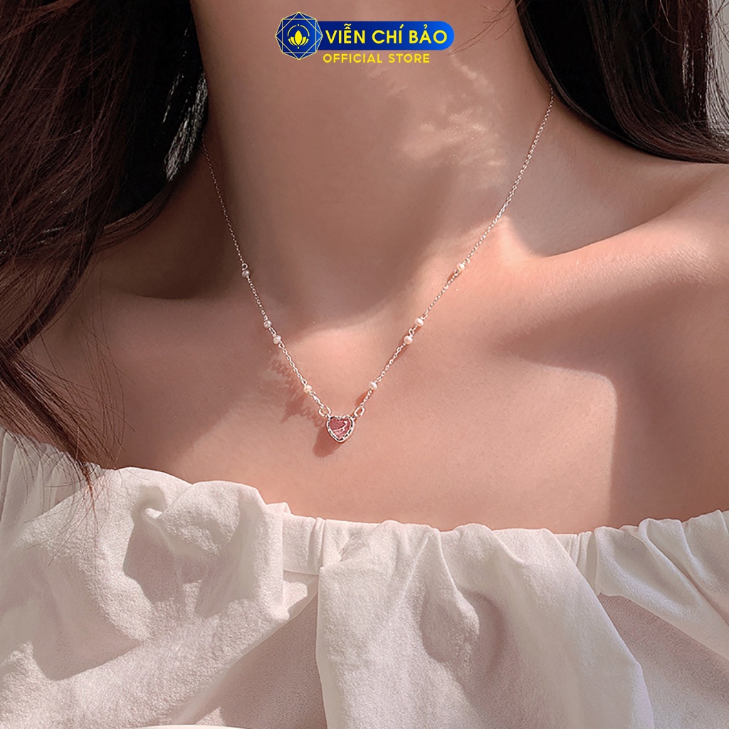 Dây chuyền bạc nữ trái tim đính Trái châu chất liệu bạc 925 thời trang phụ kiện trang sức Viễn Chí Bảo D400445