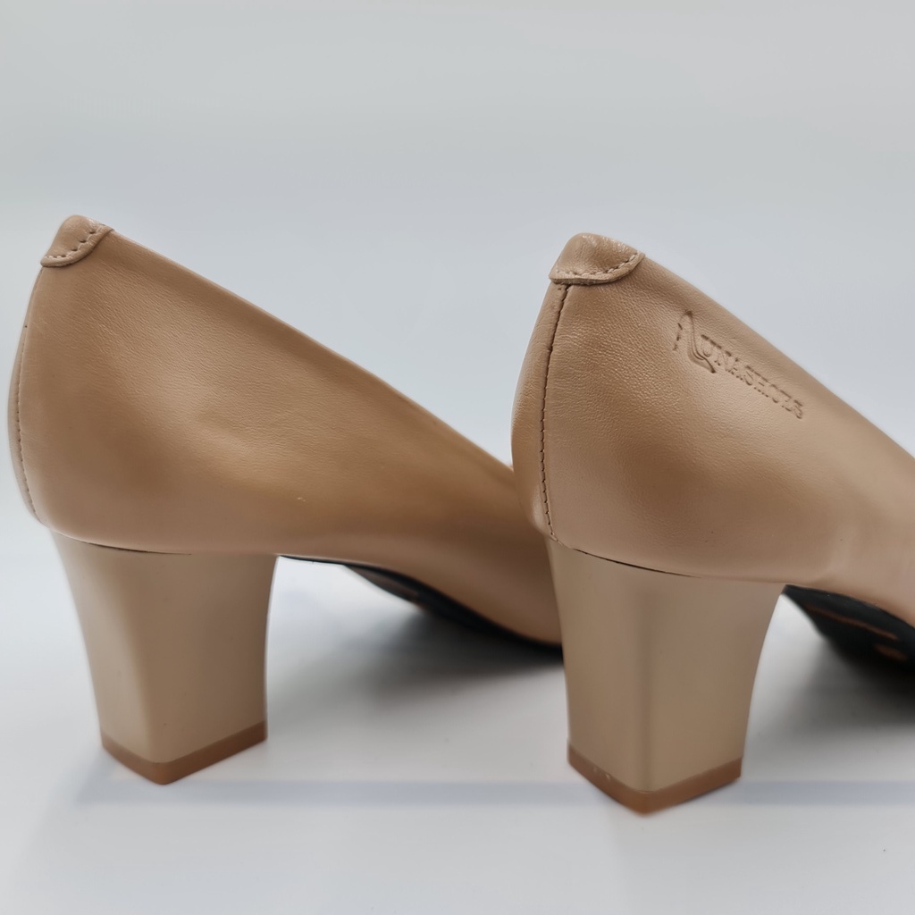 Cao gót nữ 5p Lunashoes 5006 giày da bò thật guốc mũi nhọn cho mẹ đen đỏ trắng nâu bảo hành 24 tháng
