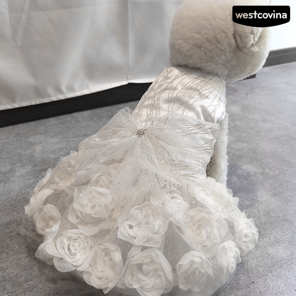[COD]♘Đầm Thắt Nơ Bướm Trắng Ba Chiều Bằng Polyester Sáng Bóng Thoải Mái Thời Trang Dành Cho Cún Cưng