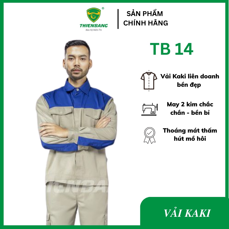 Quần Áo Bảo Hộ Lao Động Thiên Bằng TB14 Vải Kaki Màu Xanh - Ghi Xám Thoáng Mát, Độ Bền Màu Cao