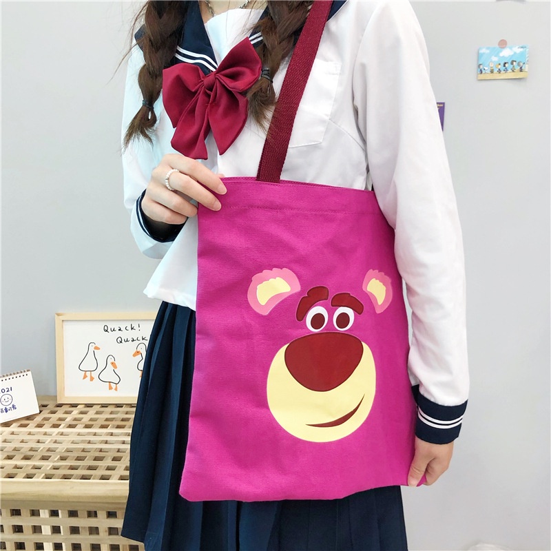 Túi Xách Canvas Cỡ A4 Họa Tiết Hoạt Hình Dễ Thương