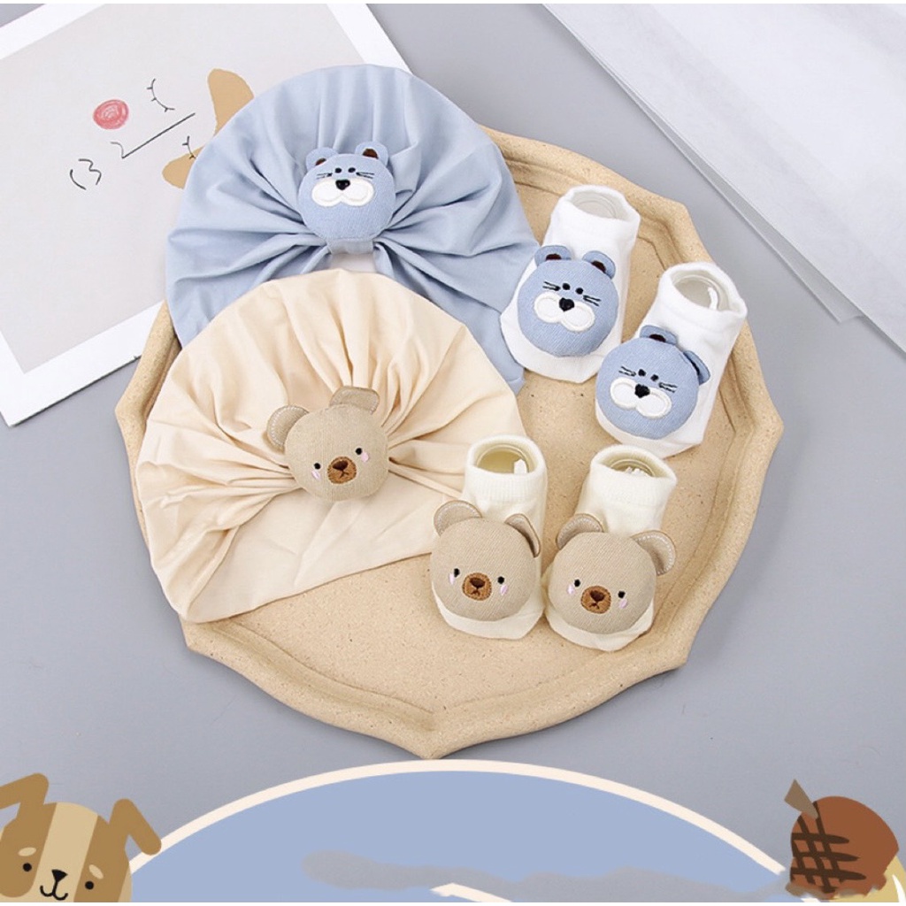 Set mũ tuban kèm giày vớ hình thú cho bé sơ sinh