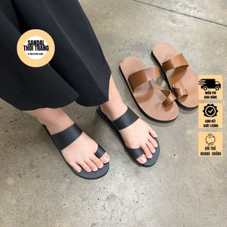 Dép sandal nữ nam xỏ ngón đế bệt bassic Nâu/Đen SANDALTHOITRANG [B03]