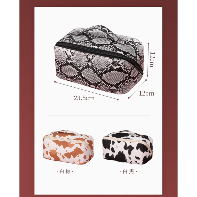 Túi Da PU Đựng Mỹ Phẩm Cỡ Lớn Chống Thấm Nước In Họa Tiết Bò Sữa Dễ Thương