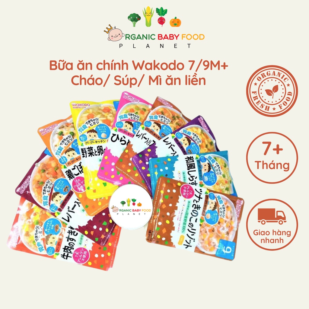Cháo tươi/ Mì/ Súp ăn liền Wakodo dành cho bé từ 7/ 9 tháng tuổi gói 80g/ 100g thơm ngon dễ ăn hàng nội địa Nhật