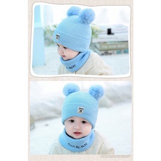 Mũ Len Kèm Khăn Quàng Cổ Cho Bé 6-36 Tháng