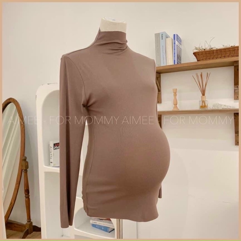 Áo giữ nhiệt cho mẹ bầu chất thun tăm cổ cao 3 phân chất đanh mịn không bai xù