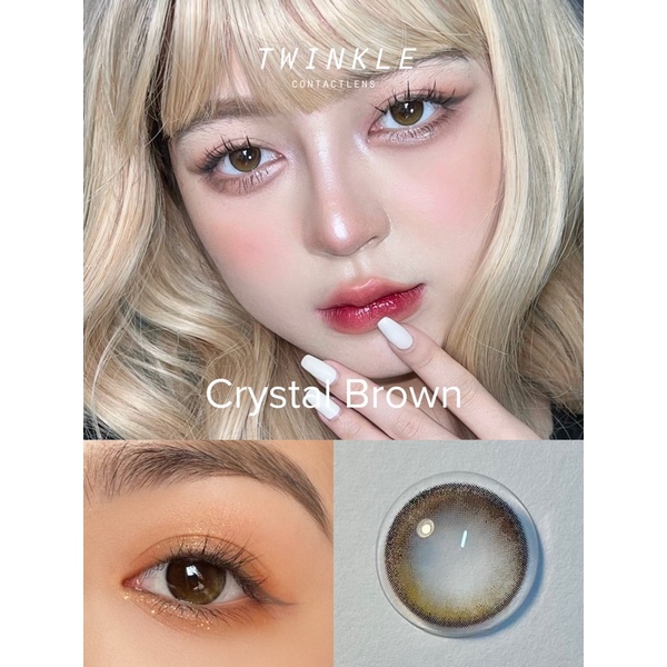 Kính áp tròng hiệu ứng trong veo như filter Crystal Brown, phủ bóng mắt lens twinkle