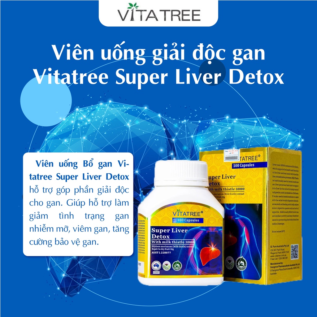 Viên uống thải độc phổi Vitatree Lung Detox 60 viên, Viên uống thải độc gan Vitatree Super Liver Detox bảo vệ gan 100 vi