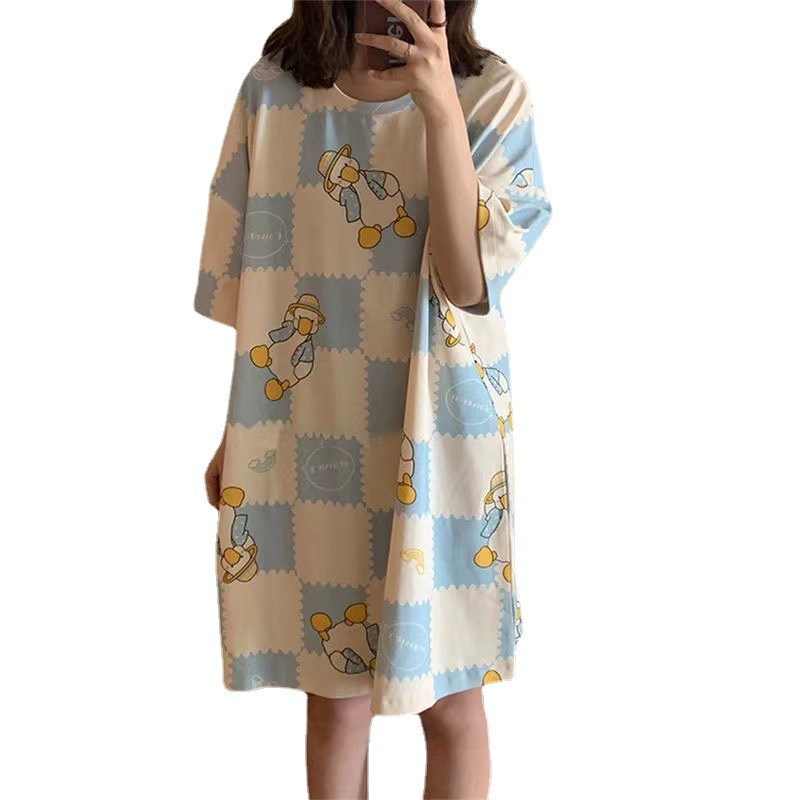 Váy Ngủ Pyjama  Váy ngủ nữ mỏng dáng rộng ngắn tay dáng rộng mặc nhà size lớn hoạt hình ngọt ngào dễ thương TTK439