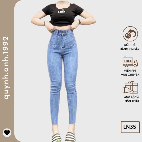 Quần jean nữ lưng ôm cạp cao túi chìm,Quần bò Hàng sẵn 3 màu đủ size S M L Chất bò mềm co giãn thoải mái quynh.anh.1992