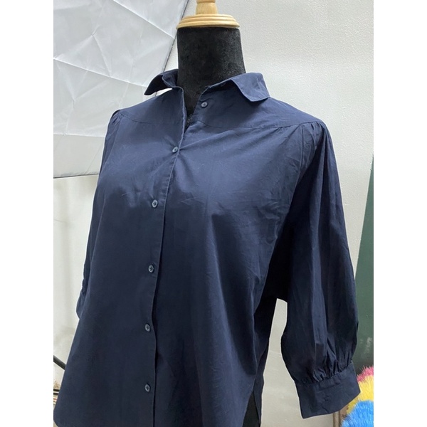 Sơ mi tay bồng xanh than