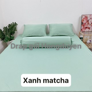 Bộ Drap/ga thun trơn xanh matcha KO Mền/Chăn 1m6/1m8 . drap gối codipa