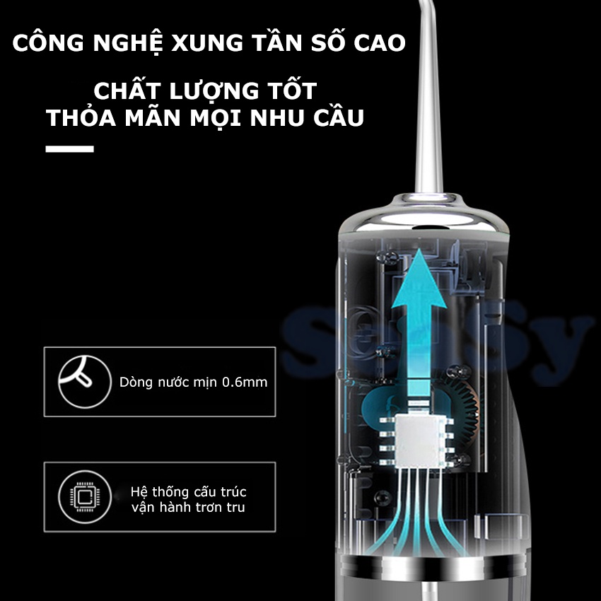 Máy tăm nước cầm tay SeaSy SS66 pro - Kèm 4 đầu tăm chuyên dụng + 1 hộp chỉ nha khoa