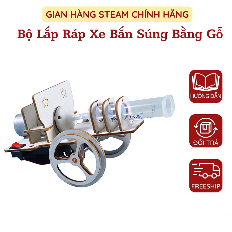 Bộ Lắp Ráp Xe Bắn Súng Bằng Gỗ Mô Phỏng, Mô Hình Áp Suất Không Khí, Đồ Chơi Học Tập, Robot Điện DIY