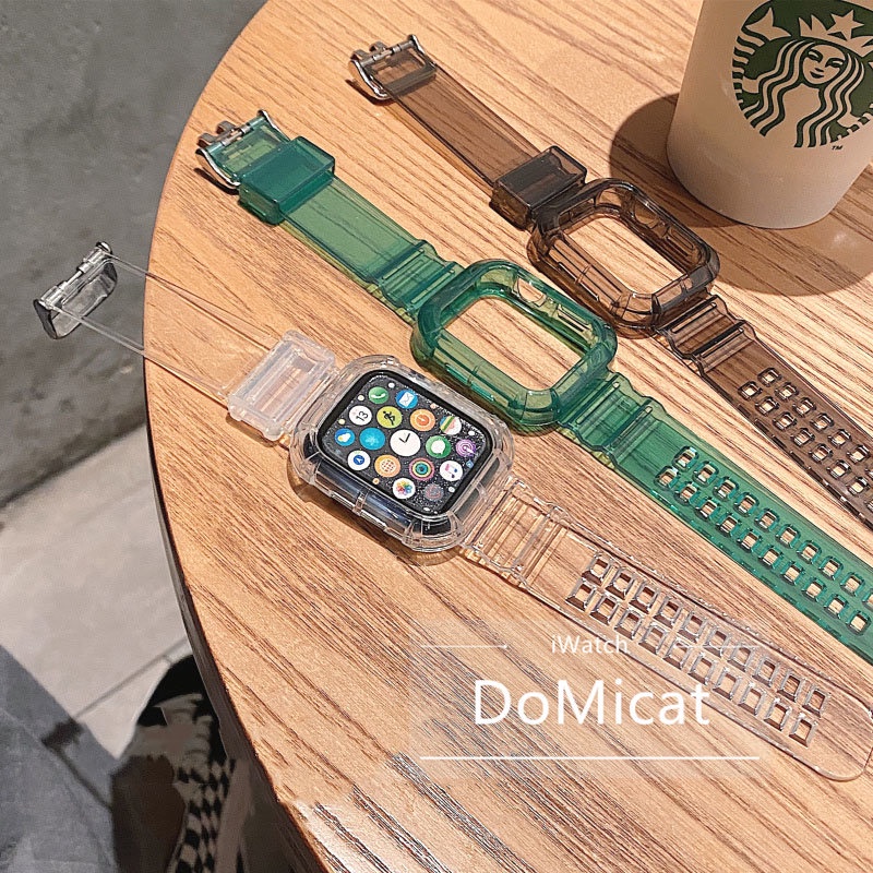 2in1 Glacier iWatch Band cho iWatch Ultra Series 8 7 6 SE 5 4 3 2 Dây đeo IWatch silicon trong suốt