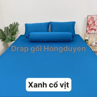 Bộ Drap/ga thun trơn xanh cổ vịt KO Mền/Chăn 1m6/1m8 (chân nệm dưới 15cm). drap gối codipa