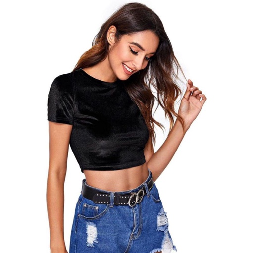 Áo croptop nhung chất mềm mịn co giãn form đẹp hàng vnxk F21