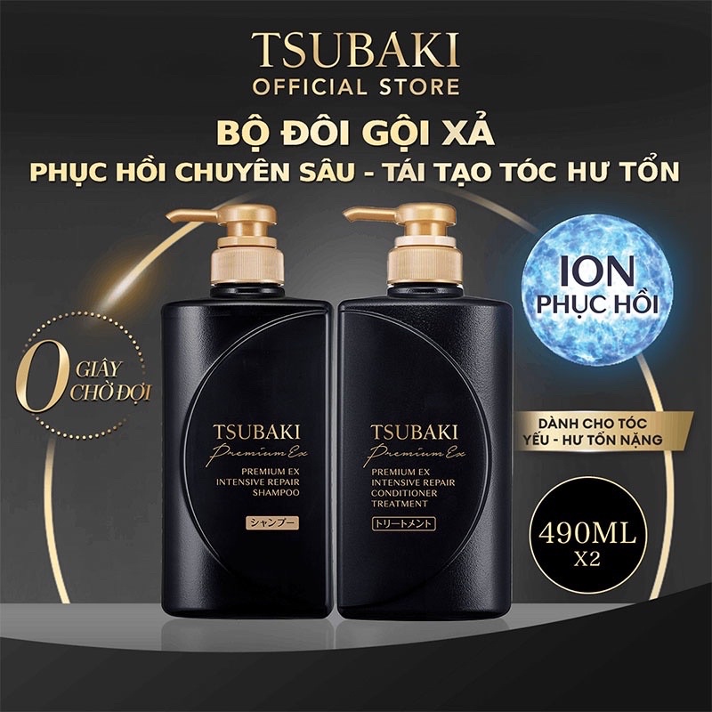 Bộ đôi gội xả Phục hồi hư tổn nặng & giảm gãy rụng - Công nghệ Ion Tsubaki Premium EX Intensive Repair 490ml/chai