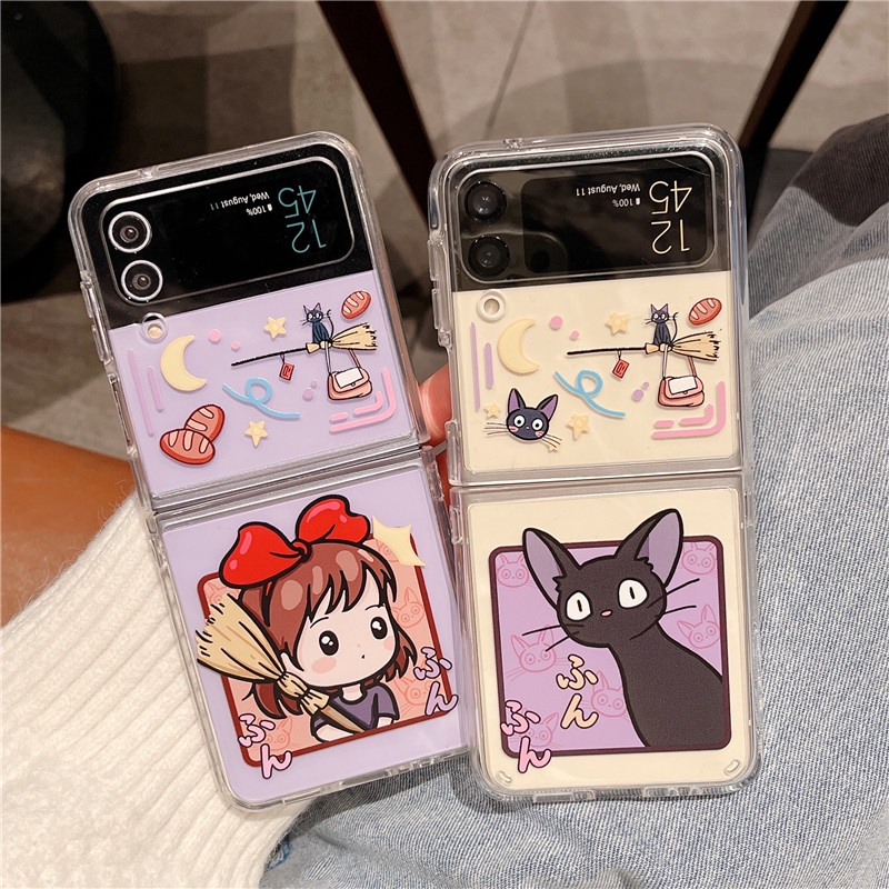 Ốp Điện Thoại Cứng Trong Suốt Chống Sốc Hình Cô Gái Và Mèo Dễ Thương Cho Samsung Galaxy Z Flip 4 3 Samsung Galaxy Z Flip3