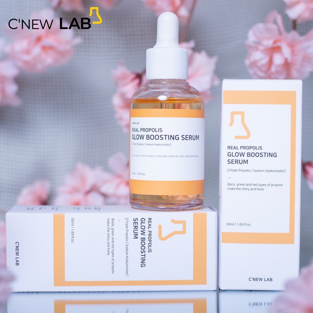 Serum dưỡng trắng Real Propolis Glow Boosting Serum C'NEW LAB giúp da mịn màng và tươi sáng 50ml - màu vàng