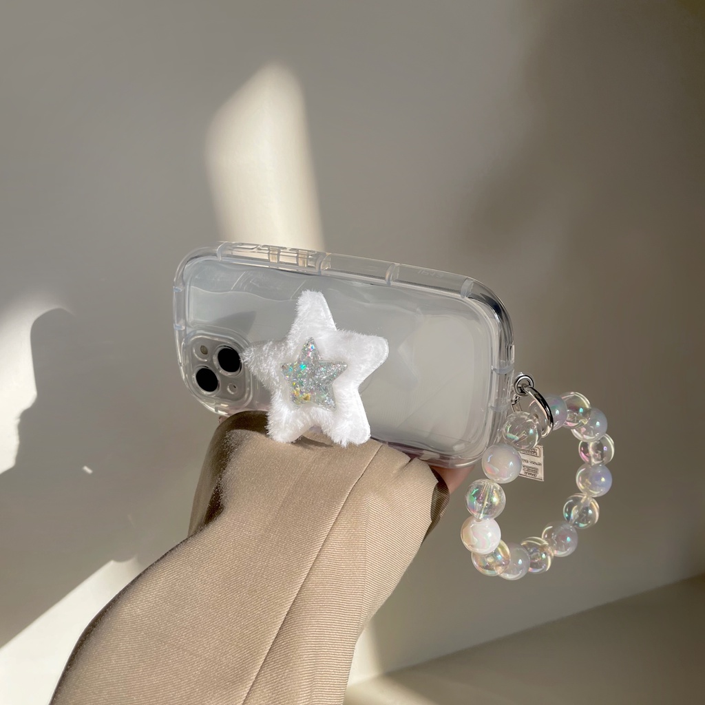 Ốp Điện Thoại Tpu Silicon Mềm Trong Suốt Chống Rơi Có Vòng Đỡ + Dây Đeo Ngọc Trai Cho iPhone 14 13 12 11 Pro Max XS XR 14 Plus