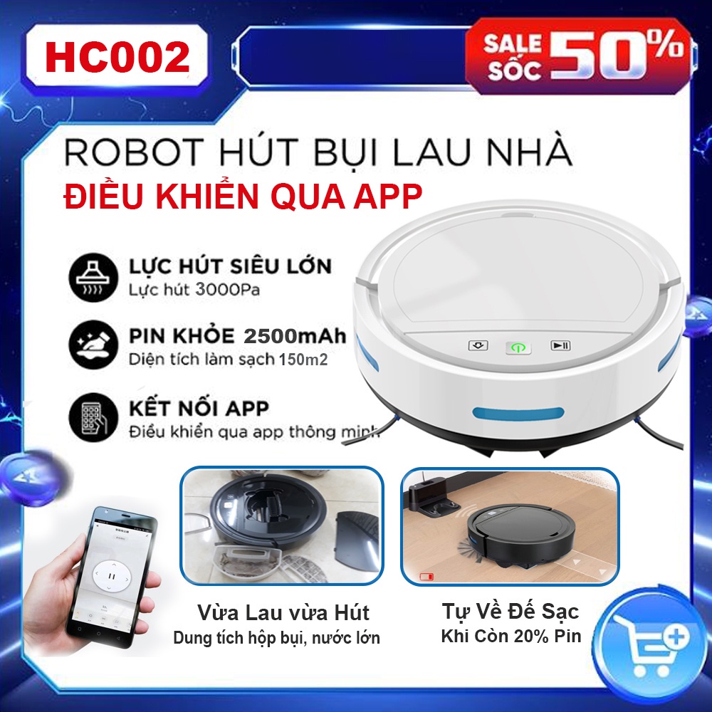 [HOT] Robot Hút Bụi Lau Nhà HC002 Tự Sạc Pin-Hút Siêu Khỏe- Điều khiển APP, cảm biến Chống rơi, Giá tốt-BH 1 ĐỔI 1. | BigBuy360 - bigbuy360.vn