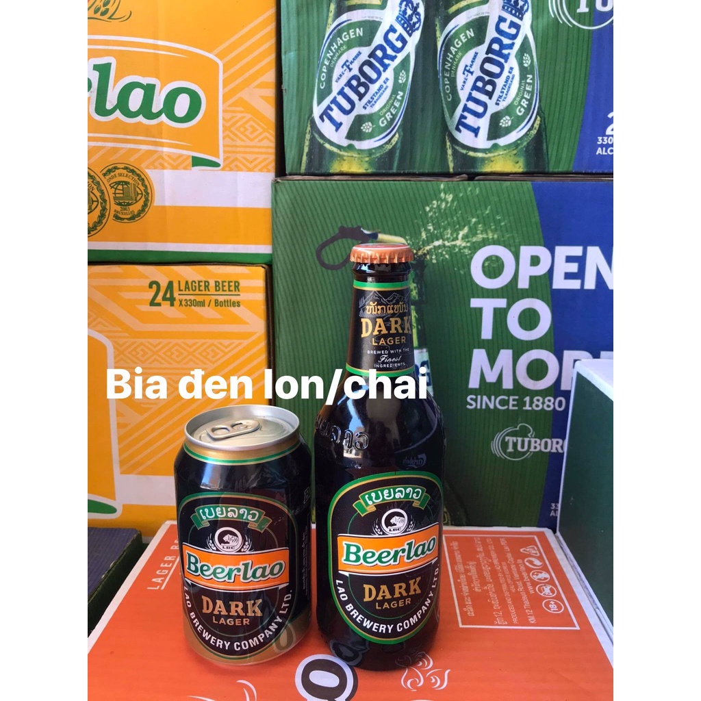 Combo 6 lon bia Lào đen dark lager, 6% uống quên sầu