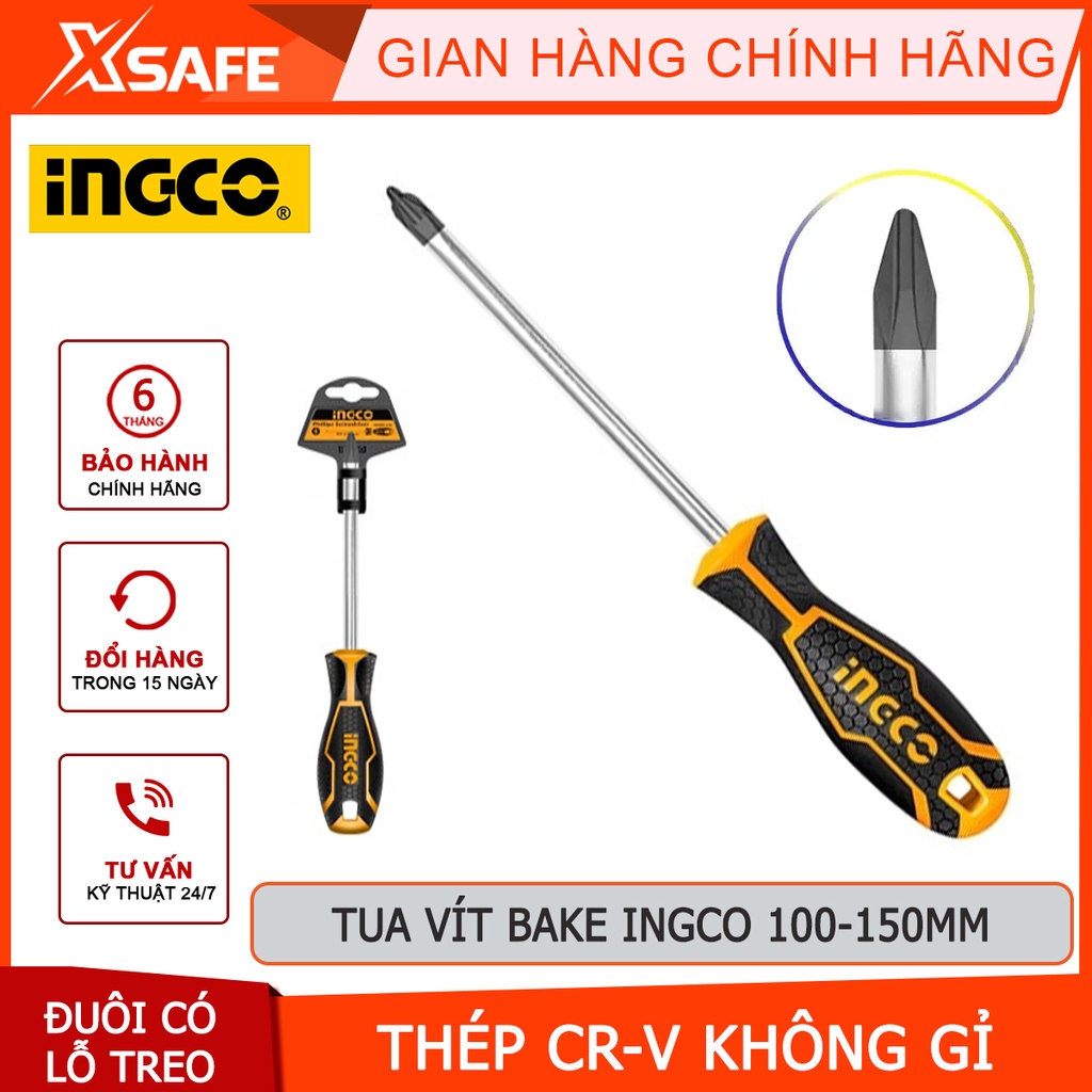 Tua vít bake INGCO chất liệu thép CR-V PZ1-PZ2 đuôi tròn, đường kính trục 5-6mm, chiều dài 100-150mm - chính hãng