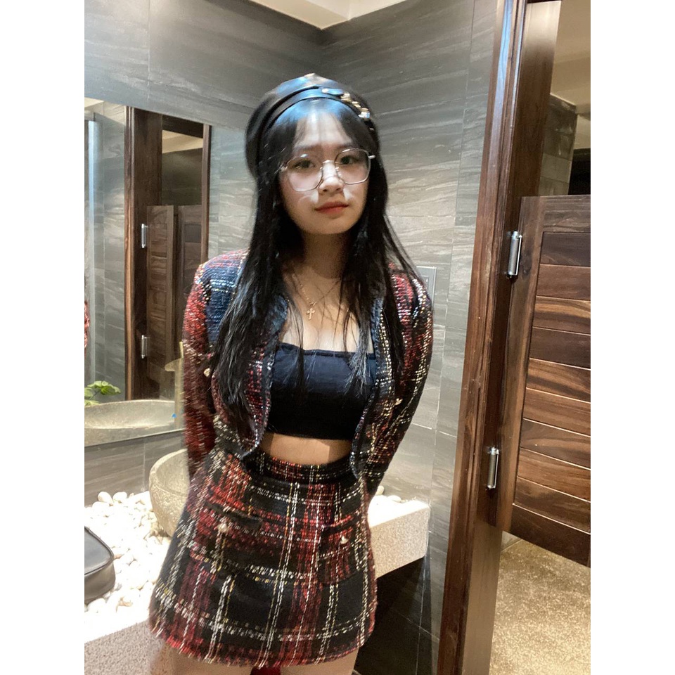 [ 𝐅𝐑𝐄𝐄 𝐒𝐇𝐈𝐏 ] SET VÁY DẠ TWEED KẺ ĐỎ QC SIÊU HOT  2 Lớp Ulzzang Hàn Quốc, Sét Đồ Nữ Mùa Đông