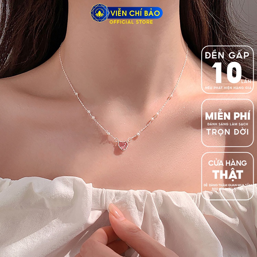 Dây chuyền bạc nữ trái tim đính Trái châu chất liệu bạc 925 thời trang phụ kiện trang sức Viễn Chí Bảo D400445