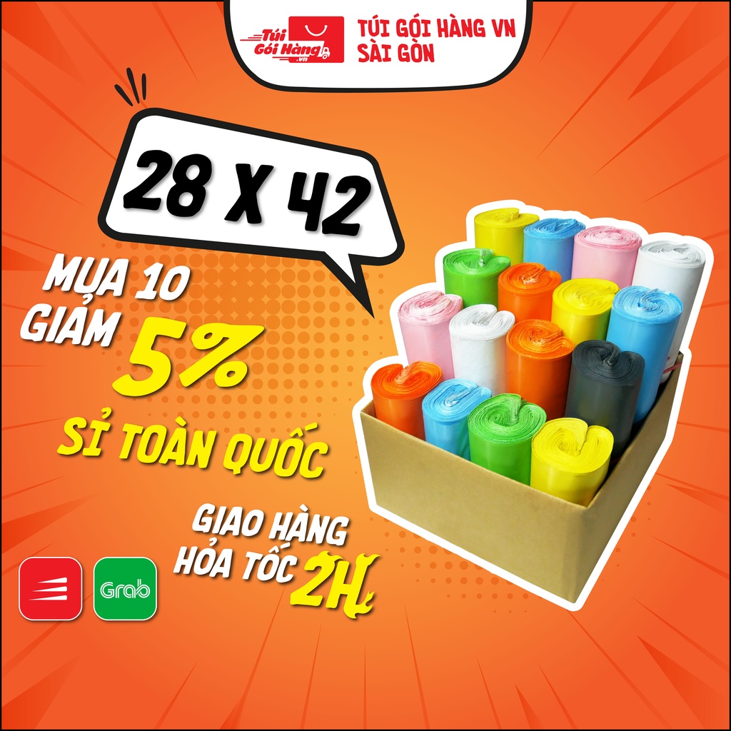 Bịch Gói Hàng 28x42 TUIGOIHANGVN Cuộn 100 Cái Dán Niêm Phong - In Logo Theo Yêu Cầu Từ 10 Cuộn