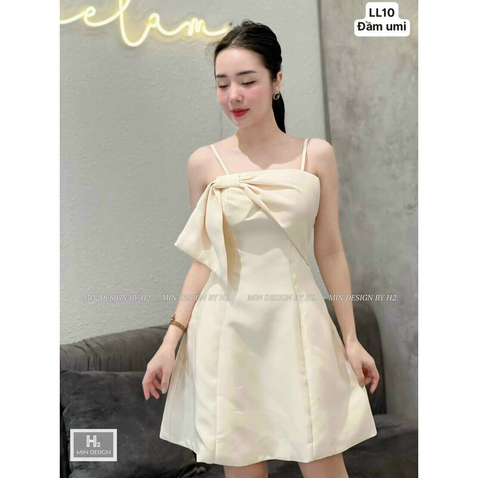 Đầm nơ 2 dây khóa kéo sau chất umi