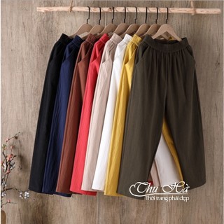 Quần baggy nữ Hàn Quốc chất liệu đũi tơ mềm nhẹ mát form thoải mái Thu Hà QNH.29