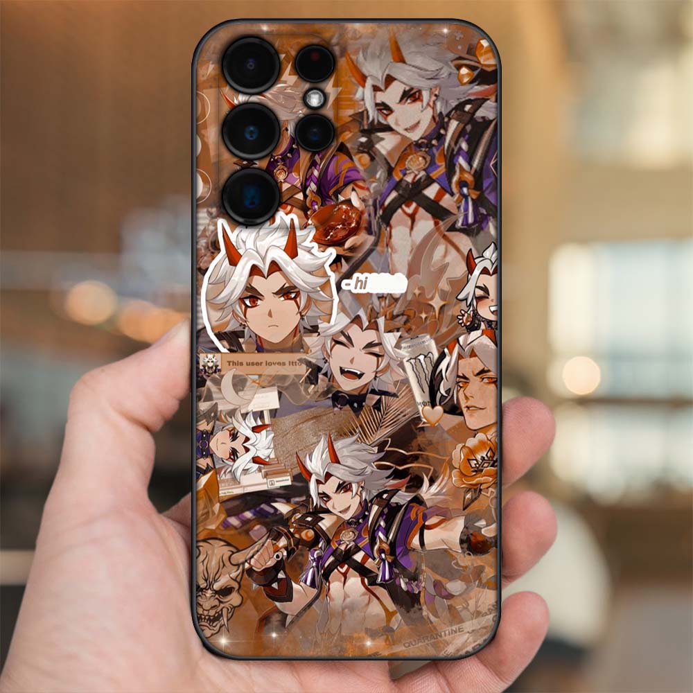 Ốp lưng Samsung S21 Ultra, S22 Ultra viền đen in hình Arataki Itto Genshin Impact