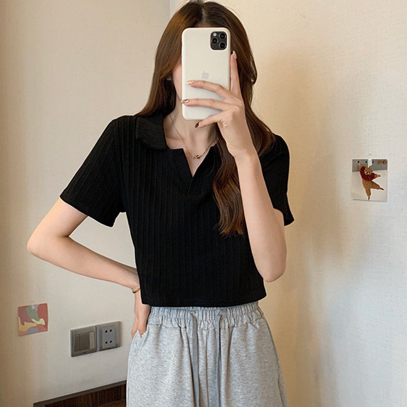 Áo Croptop Polo Nữ Madela Chất Cotton Co Giãn 4 Chiều, Croptop Ngắn Tay Cổ Trụ Form Rộng Đủ Size